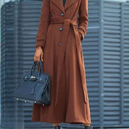 Elora Women's Belted Wool-Blend Longline Winter Coat with Shawl Collar
