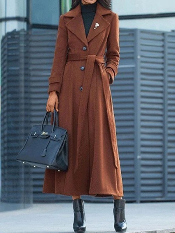 Elora Women's Belted Wool-Blend Longline Winter Coat with Shawl Collar