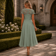 Women's Lace Bodice Chiffon Dress with Ruffled Hem