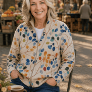 Women's Botanical Print Zip-Up Knit Bomber Cardigan
