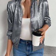 Nessa High-Neck Cropped Fluid Bomber Jacket for Women in Polyester