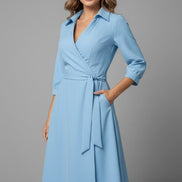 Long Sleeve Wrap Midi Dress in Polyester Blend for Christmas Party Occasions