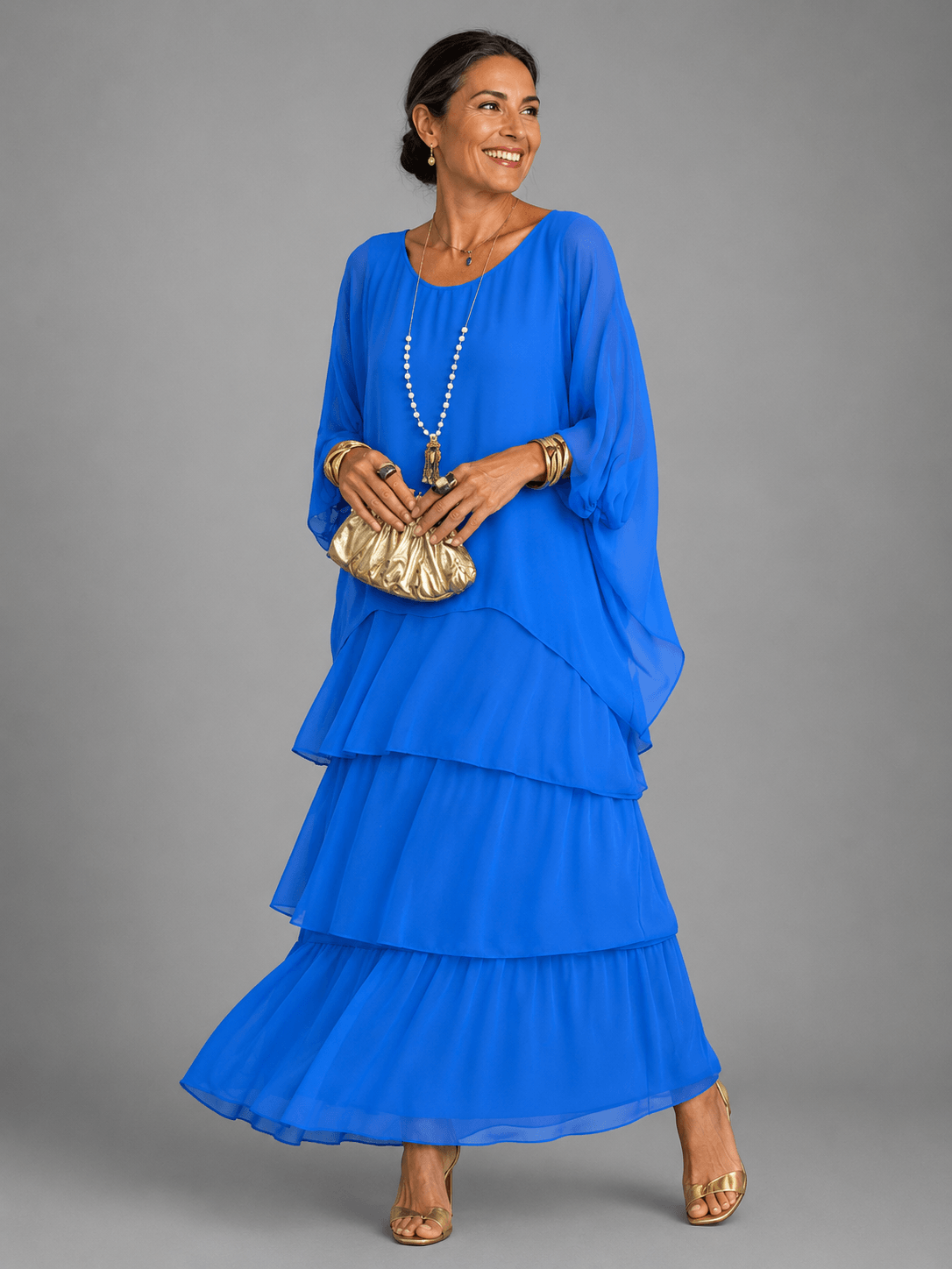 Tiered Ruffle Women's Midi Dress with Flutter Sleeves
