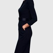 Long Sleeve Belted Bodycon Christmas Dress with Stand Collar