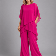 Women's Chiffon Two Piece Co-Ord Set with Wide-Leg Trousers