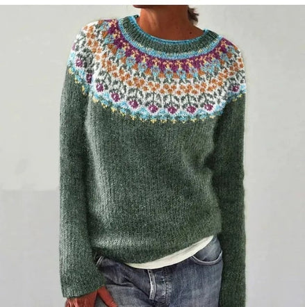 Victoria Icelandic Geometric-Pattern Knitted Jumper for Women