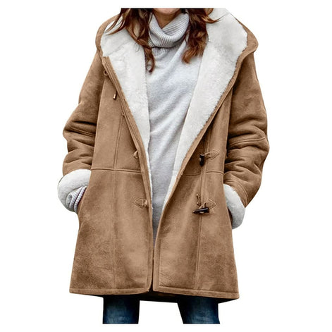 Women's Faux Shearling Hooded Toggle Winter Duffle Coat with Insulated Lining