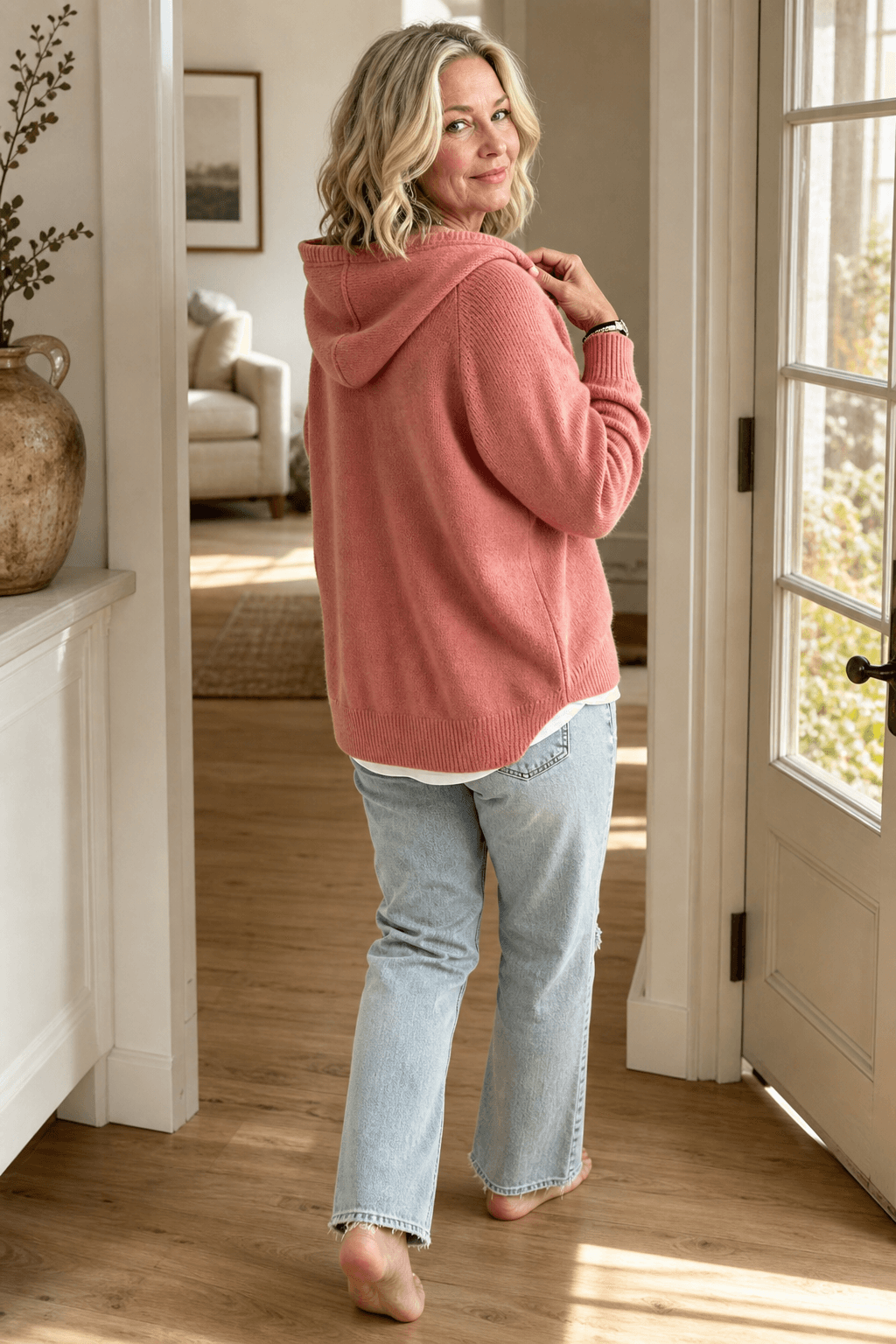 Women's Drawstring Hood Ribbed Knit Jumper