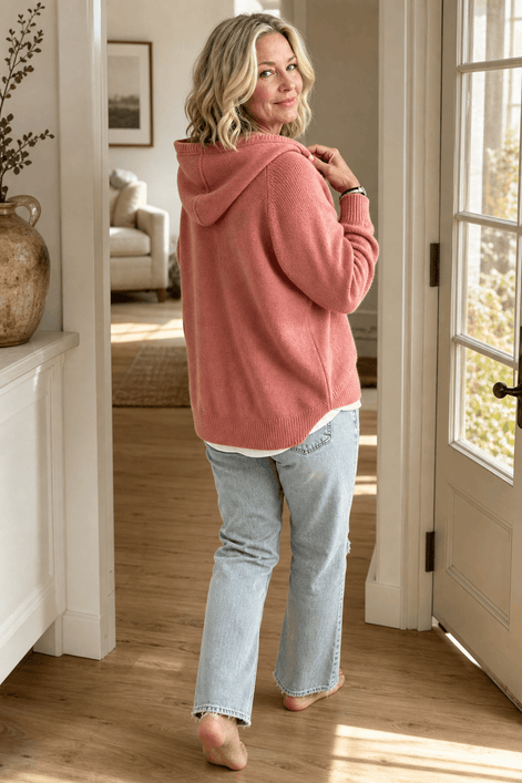 Women's Drawstring Hood Ribbed Knit Jumper