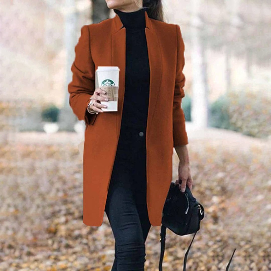 Leanne Collarless Long Wool Blend Winter Coats Women Open Front
