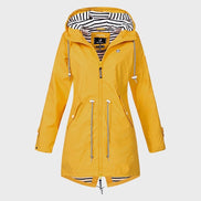 Longline Hooded Waterproof Jacket with Drawstring Waist