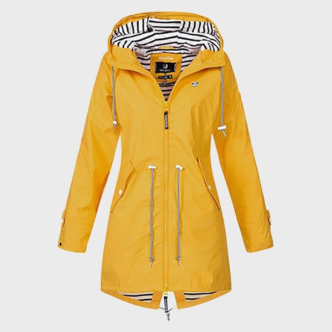 Longline Hooded Waterproof Jacket with Drawstring Waist