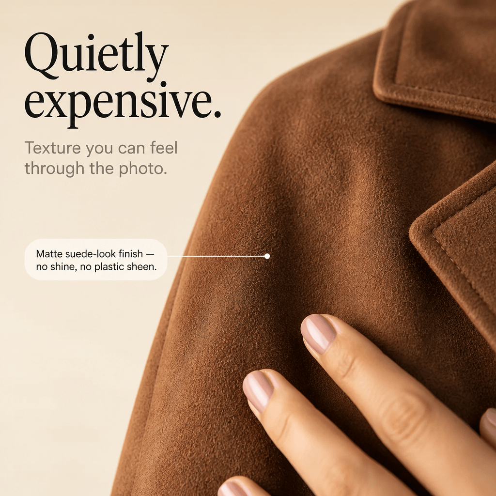 Women's Unstructured Suede-Look Long Coat with Button Front
