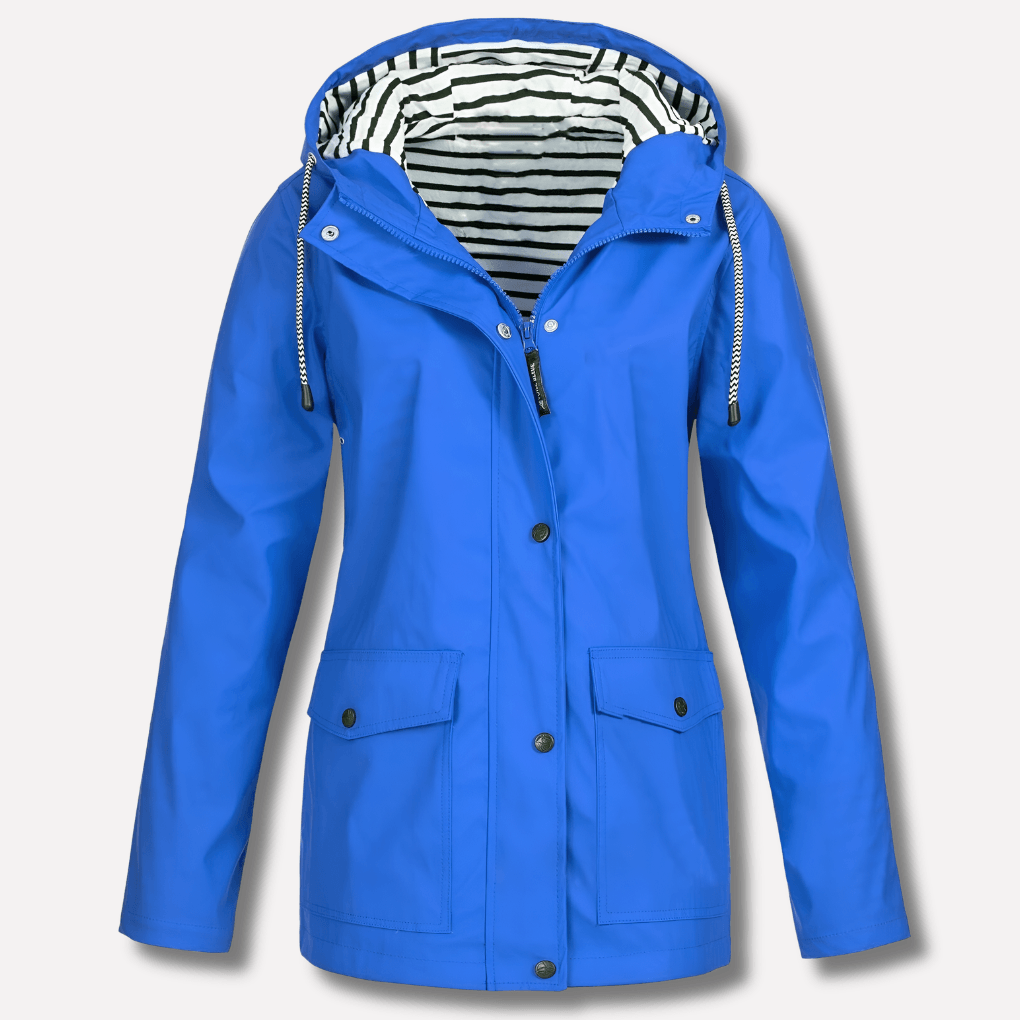 Women's Waterproof Hooded Rain Jacket with Zip Front and Drawcord