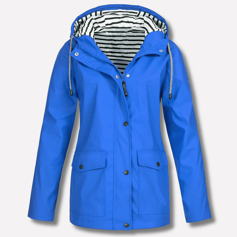 Women's Waterproof Hooded Rain Jacket with Zip Front and Drawcord