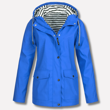 Women's Waterproof Hooded Rain Jacket with Zip Front and Drawcord