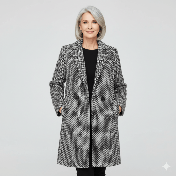 Rebeka Longline Houndstooth Tweed Winter Coat for Women