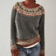 Women's Fair Isle Pattern Knitted Jumper with Crew Neck