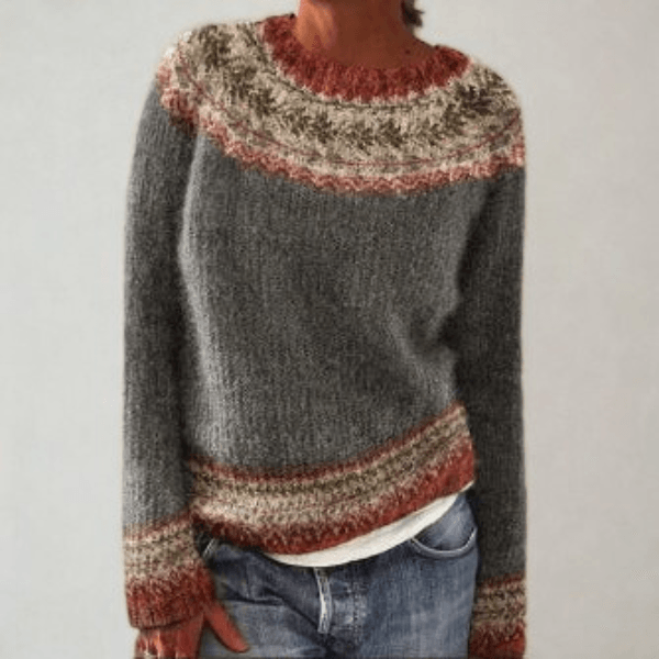 Women's Fair Isle Pattern Knitted Jumper with Crew Neck