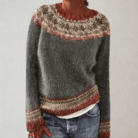 Women's Fair Isle Pattern Knitted Jumper with Crew Neck