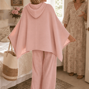 Women's Hooded Cape Top and Wide-Leg Trouser Two Piece Co-Ord Set