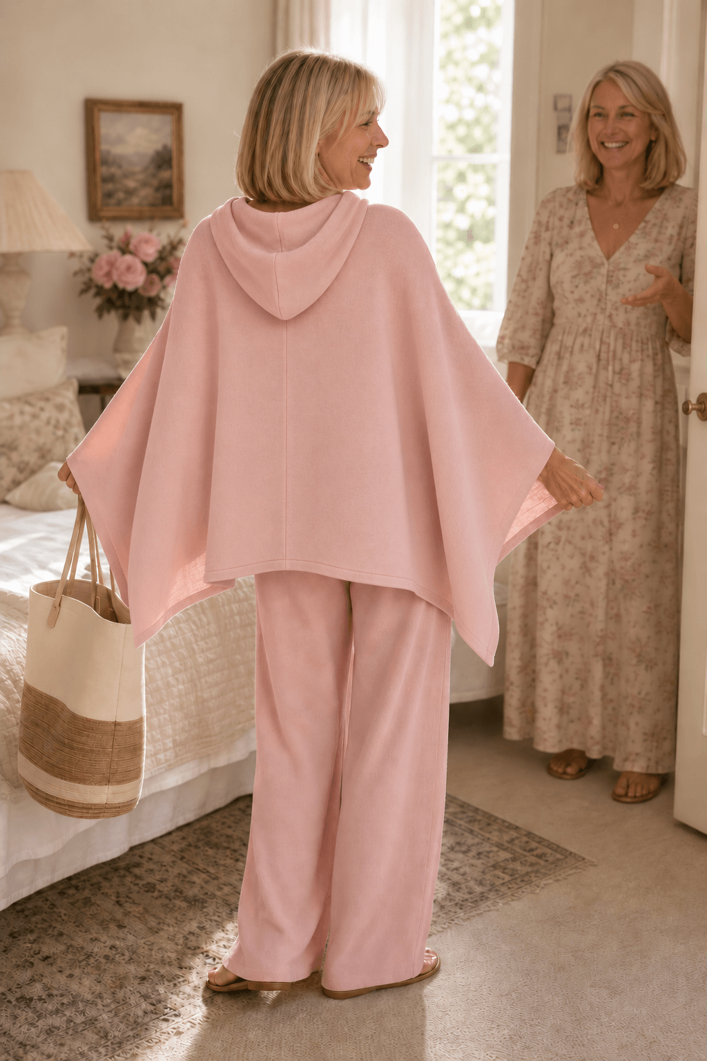 Women's Hooded Cape Top and Wide-Leg Trouser Two Piece Co-Ord Set