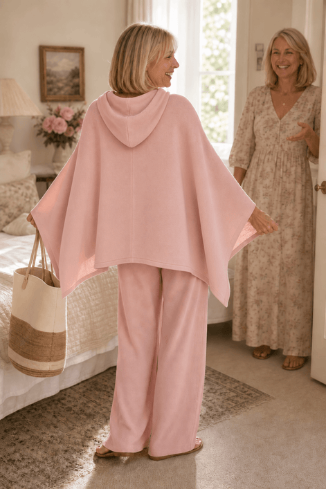 Women's Hooded Cape Top and Wide-Leg Trouser Two Piece Co-Ord Set