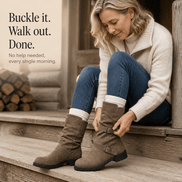 Slouchy Mid-Calf Boots with Buckle Strap for Women