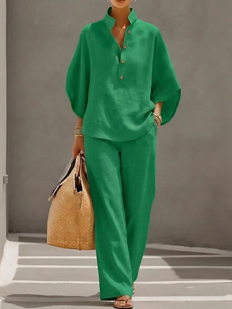 Women's Collared Wide-Leg Trouser Two-Piece Co-ord Set