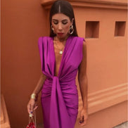 Harriet Draped Satin Bodycon Midi Christmas Party Dress