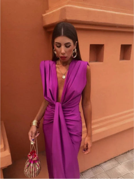 Harriet Draped Satin Bodycon Midi Christmas Party Dress