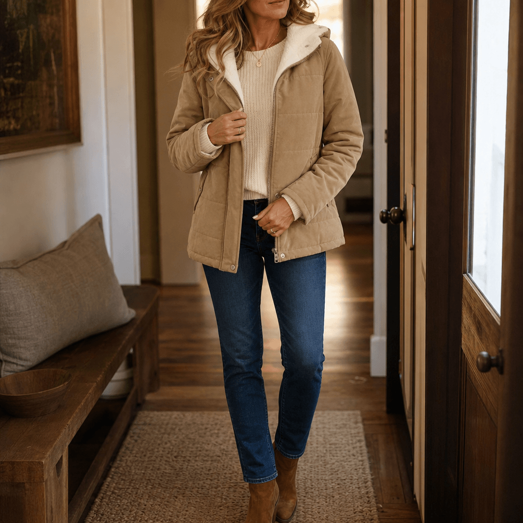Women's Thickened Hooded Quilted Puffer Jacket with Sherpa Lining