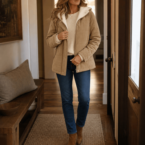 Women's Thickened Hooded Quilted Puffer Jacket with Sherpa Lining