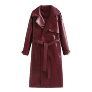 Longline Double-Breasted Leather Coat for Women