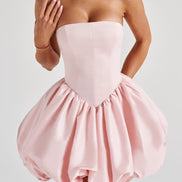 Clara Strapless Satin Puffball Mini Dress for Autumn Dresses Occasions