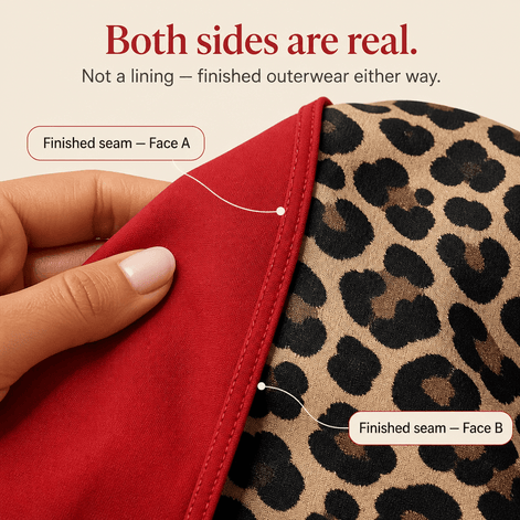 Women's Reversible Hooded Winter Coat with Leopard Print Lining