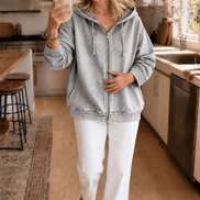 Women's Washed Oversized Zip-Up Hoodie with Lined Hood