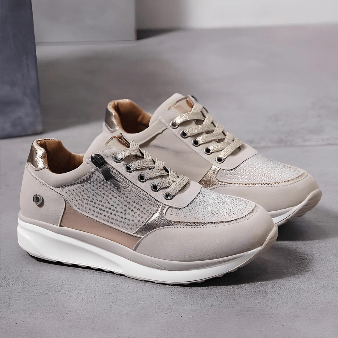 Women's Cushioned Sneakers with Lace-Up Closure and Zip Detail
