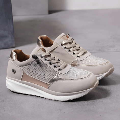 Women's Cushioned Sneakers with Lace-Up Closure and Zip Detail