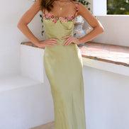 Floral Satin Slip Maxi Dress for Christmas Evening Parties
