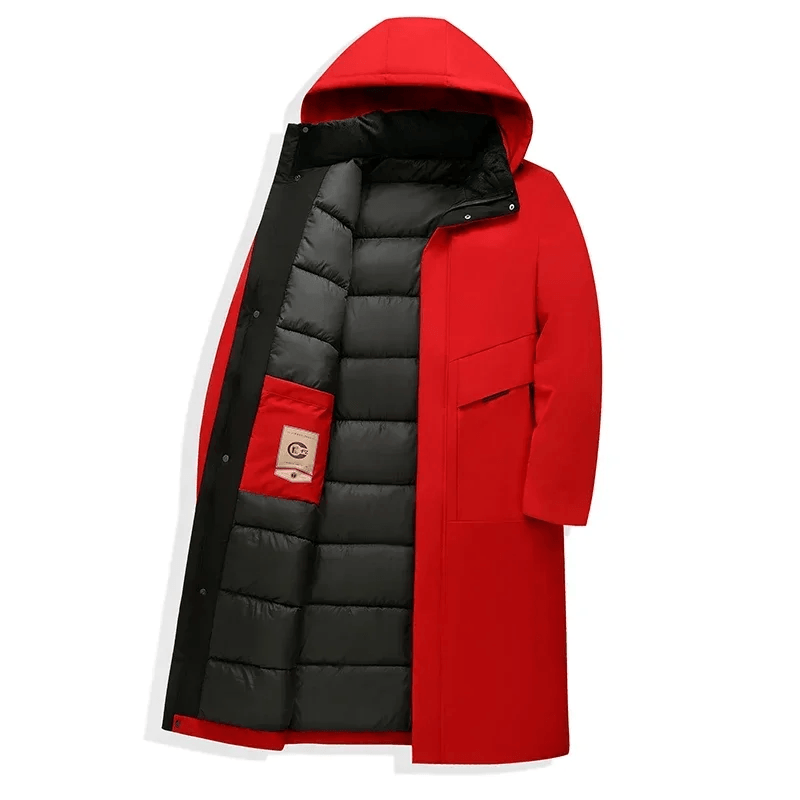 Padded Hooded Long Mens Coats with Drawstring Hem in Polyester
