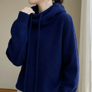 Hooded Merino Wool Knitted Jumper with Drawstring for Women