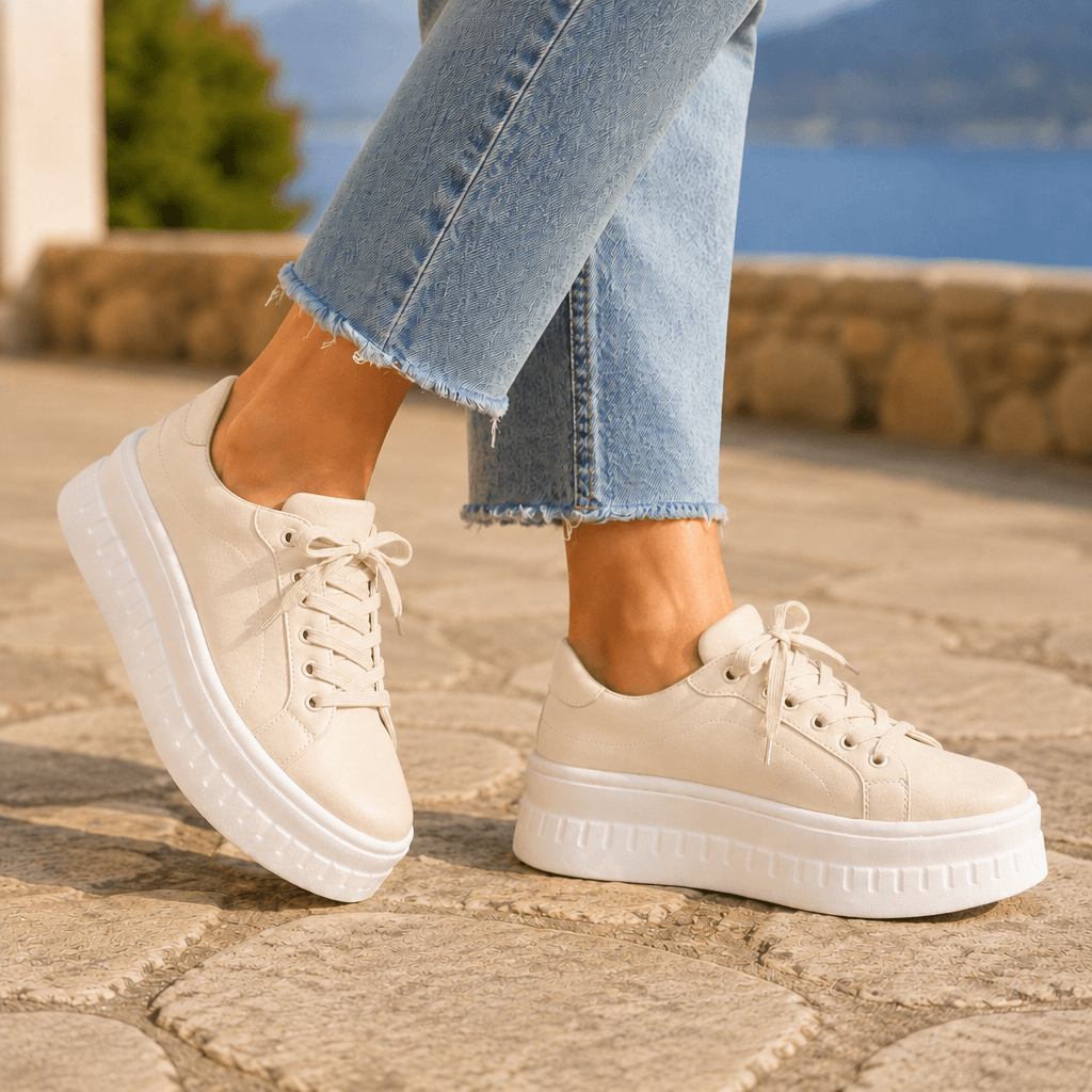 Women's Platform Cushioned Sneakers with Lace-Up Closure
