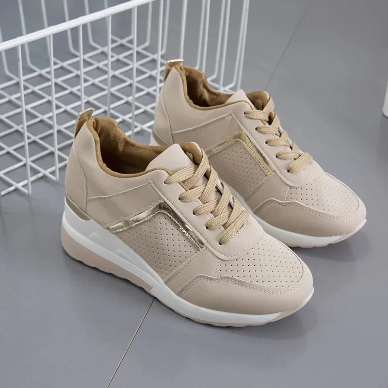 Women's Lace-Up Cushioned Sneakers with Wedge Sole and Ergonomic Fit