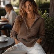 Women's Half-Zip Collar Knitted Jumper with Textured Stitch