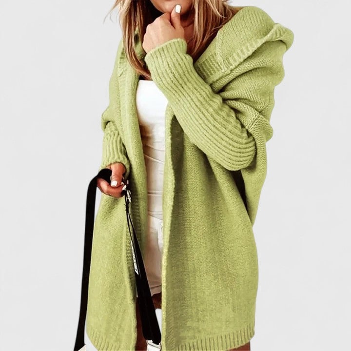 Rosalynne Oversized Hooded Women's Knitted Cardigan with Knee-Length Cut