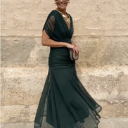 Arabella Off Shoulder Mesh Christmas Party Dress with Flowing Midi Skirt