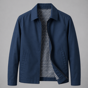 Lightweight Full Zip Mens Jacket with Checked Lining and Point Collar