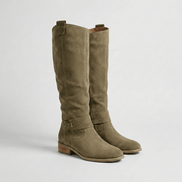 Women's Knee-High Suede Boots with Buckle Strap Detail