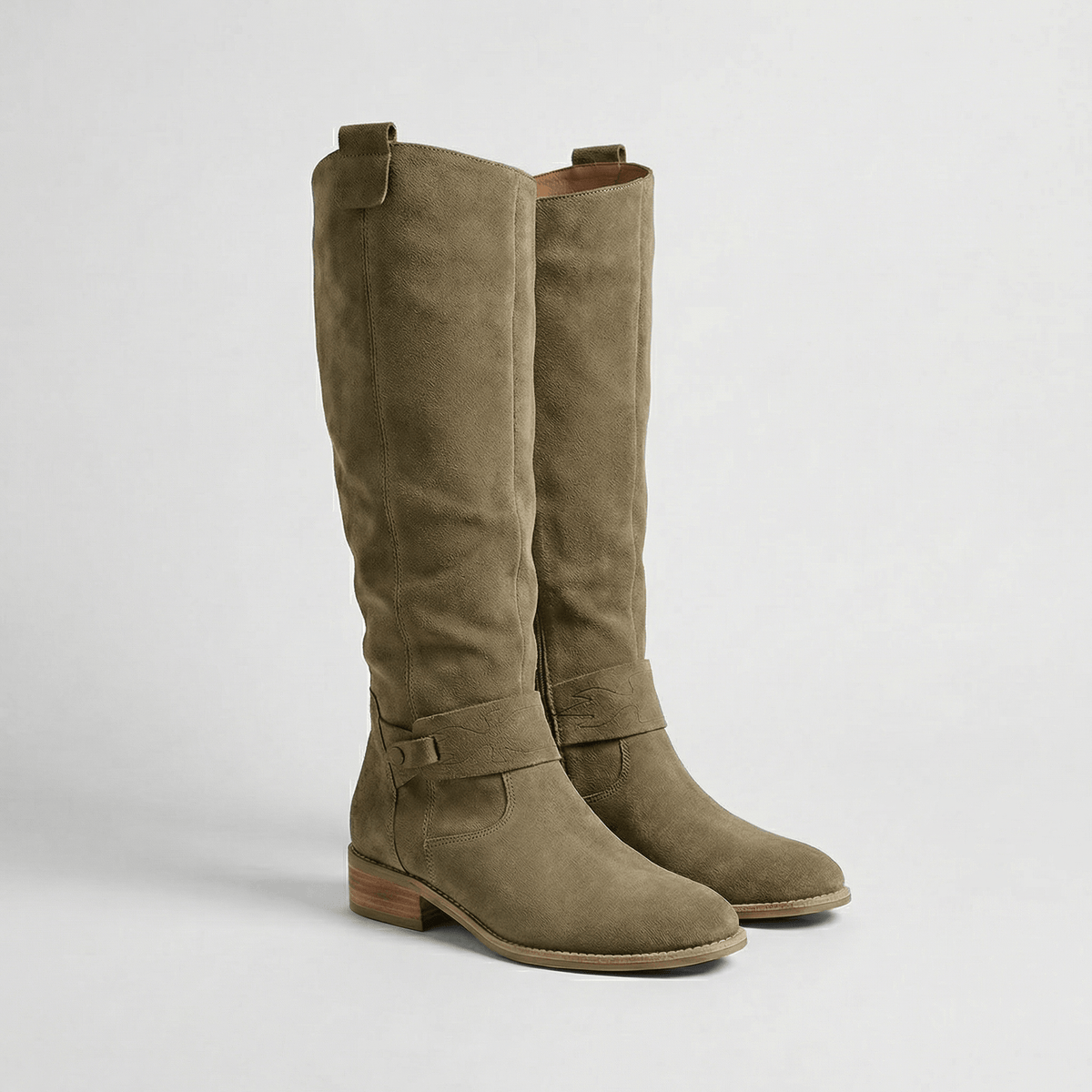 Women's Knee-High Suede Boots with Buckle Strap Detail